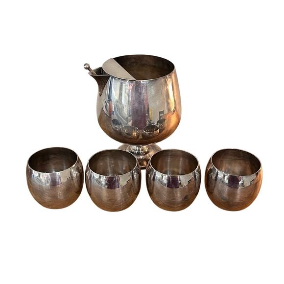 Poole EPCA Silverplate Punch Set 6pc #834 #837 Bowl Cups Swizzle Stick Vtg MCM - Picture 2 of 13